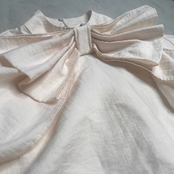 ZARA Cream High-Neck Bow Detail Blouse Long Sleeve Women’s Size M - Picture 6 of 6